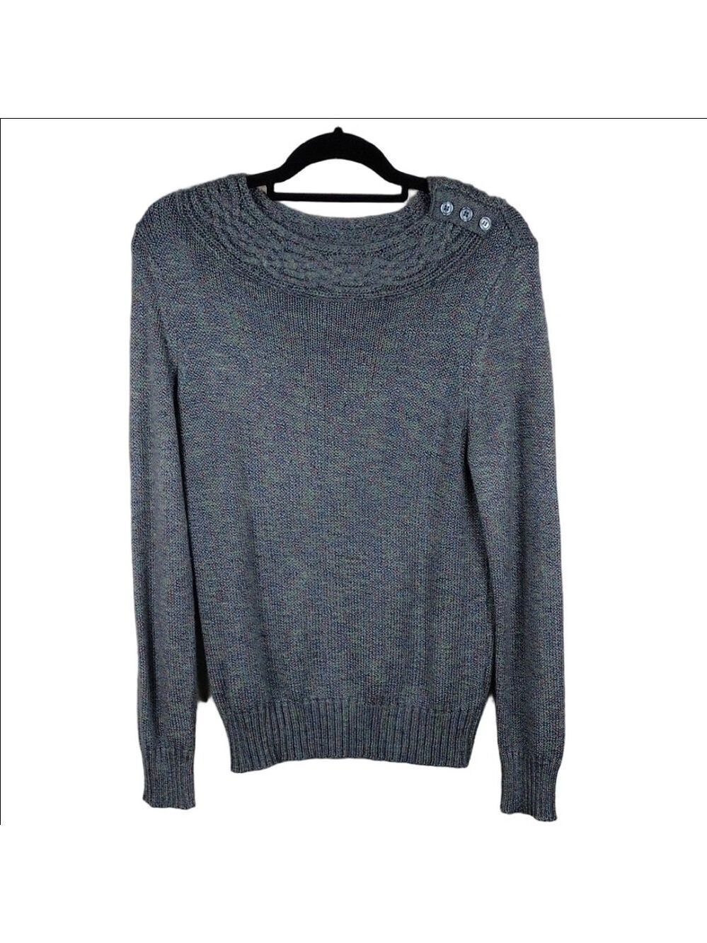 Carolyn Taylor Green Grey Marbled Button Detail Neckline Long Sleeve Sweater